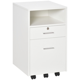 Vinsetto Lockable Mobile File Cabinet Storage Cupboard for Home Office, Bedroom, Living Room with Wheels, 39.5x40x60cm, White - Aosom UK - thumbnail 1