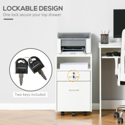 Vinsetto Lockable Mobile File Cabinet Storage Cupboard for Home Office, Bedroom, Living Room with Wheels, 39.5x40x60cm, White - Aosom UK - thumbnail 4