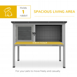 Pawhut Wooden Rabbit Hutch Guinea Pig Hutch Bunny Cage Garden Built in Tray Openable Asphalt Roof Small Animal House 84 x 43 x 70 cm Grey - thumbnail 4