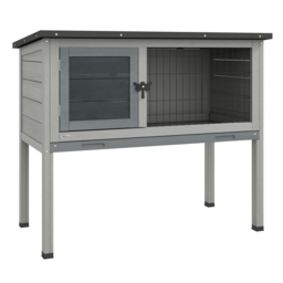Pawhut Wooden Rabbit Hutch Guinea Pig Hutch Bunny Cage Garden Built in Tray Openable Asphalt Roof Small Animal House 84 x 43 x 70 cm Grey