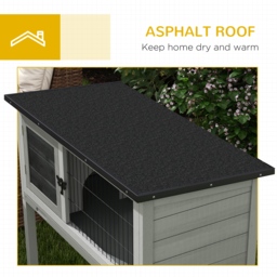 Pawhut Wooden Rabbit Hutch Guinea Pig Hutch Bunny Cage Garden Built in Tray Openable Asphalt Roof Small Animal House 84 x 43 x 70 cm Grey - thumbnail 7