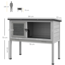 Pawhut Wooden Rabbit Hutch Guinea Pig Hutch Bunny Cage Garden Built in Tray Openable Asphalt Roof Small Animal House 84 x 43 x 70 cm Grey - thumbnail 3