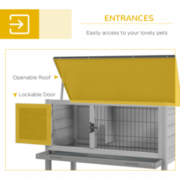 Pawhut Wooden Rabbit Hutch Guinea Pig Hutch Bunny Cage Garden Built in Tray Openable Asphalt Roof Small Animal House 84 x 43 x 70 cm Grey - thumbnail 5