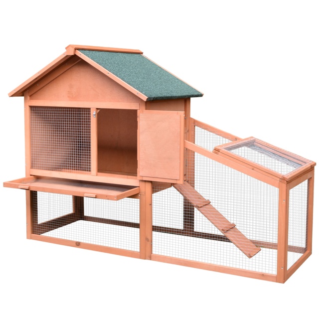PawHut Small Animal Two-Level Fir Wood Hutch w/ Slide Out Tray Red/Brown - image 1