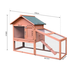 PawHut Small Animal Two-Level Fir Wood Hutch w/ Slide Out Tray Red/Brown - thumbnail 3