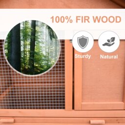 PawHut Small Animal Two-Level Fir Wood Hutch w/ Slide Out Tray Red/Brown - thumbnail 6