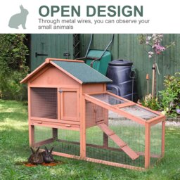 PawHut Small Animal Two-Level Fir Wood Hutch w/ Slide Out Tray Red/Brown - thumbnail 8