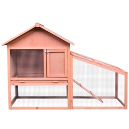 PawHut Small Animal Two-Level Fir Wood Hutch w/ Slide Out Tray Red/Brown - thumbnail 9