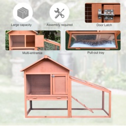 PawHut Small Animal Two-Level Fir Wood Hutch w/ Slide Out Tray Red/Brown - thumbnail 7