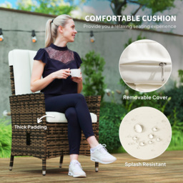 Outsunny Rattan Garden Recliner Chair, Wicker Reclining Armchair with Adjustable Backrest and Cushion, Outdoor Lounge Sun Lounger with Armrests for Patio Balcony Porch, Cream White - thumbnail 6