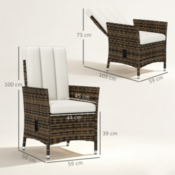 Outsunny Rattan Garden Recliner Chair, Wicker Reclining Armchair with Adjustable Backrest and Cushion, Outdoor Lounge Sun Lounger with Armrests for Patio Balcony Porch, Cream White - thumbnail 3