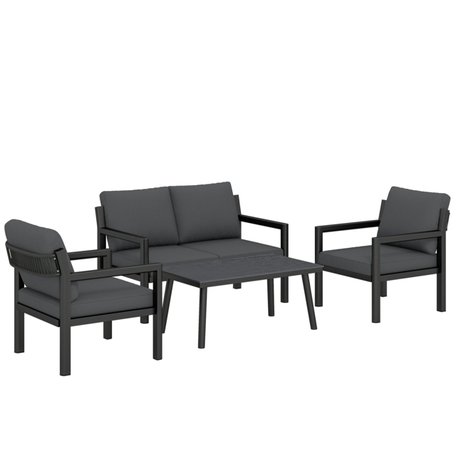 Outsunny 4 Seater Rattan Garden Furniture Set with 2 Armchairs, Loveseat, Coffee Table, Garden Sofa Set with Cushions, Dark Grey - image 1