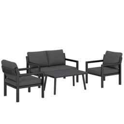 Outsunny 4 Seater Rattan Garden Furniture Set with 2 Armchairs, Loveseat, Coffee Table, Garden Sofa Set with Cushions, Dark Grey - thumbnail 1