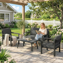 Outsunny 4 Seater Rattan Garden Furniture Set with 2 Armchairs, Loveseat, Coffee Table, Garden Sofa Set with Cushions, Dark Grey - thumbnail 8
