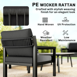 Outsunny 4 Seater Rattan Garden Furniture Set with 2 Armchairs, Loveseat, Coffee Table, Garden Sofa Set with Cushions, Dark Grey - thumbnail 5
