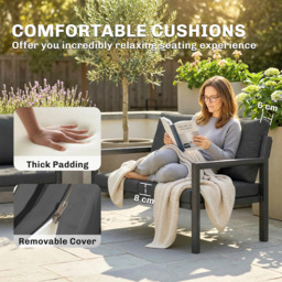 Outsunny 4 Seater Rattan Garden Furniture Set with 2 Armchairs, Loveseat, Coffee Table, Garden Sofa Set with Cushions, Dark Grey - thumbnail 6