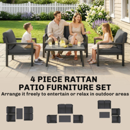 Outsunny 4 Seater Rattan Garden Furniture Set with 2 Armchairs, Loveseat, Coffee Table, Garden Sofa Set with Cushions, Dark Grey - thumbnail 4