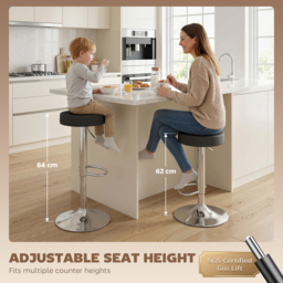 HOMCOM Bar Stools Set of 2, Modern PU Leather Swivel Barstools, Height Adjustable Breakfast Bar Chairs with Footrest, Black - thumbnail 4