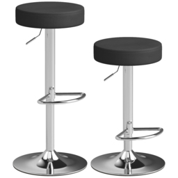 HOMCOM Bar Stools Set of 2, Modern PU Leather Swivel Barstools, Height Adjustable Breakfast Bar Chairs with Footrest, Black - thumbnail 1