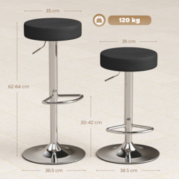HOMCOM Bar Stools Set of 2, Modern PU Leather Swivel Barstools, Height Adjustable Breakfast Bar Chairs with Footrest, Black - thumbnail 3