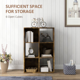 HOMCOM 3-tier 6 Cubes Storage Unit Particle Board Cabinet Bookcase Organiser Home Office Shelves Rustic Brown - Aosom UK - thumbnail 4