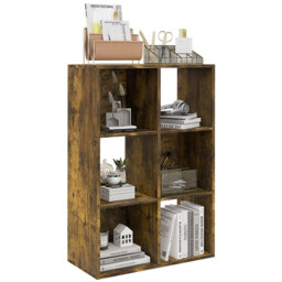 HOMCOM 3-tier 6 Cubes Storage Unit Particle Board Cabinet Bookcase Organiser Home Office Shelves Rustic Brown - Aosom UK
