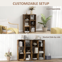 HOMCOM 3-tier 6 Cubes Storage Unit Particle Board Cabinet Bookcase Organiser Home Office Shelves Rustic Brown - Aosom UK - thumbnail 5