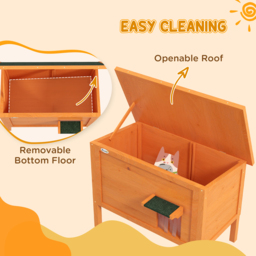 PawHut Feral Cat House, Wooden Insulated with Removable Floor, Water-Resistant Openable Roof - Orange - Aosom UK - thumbnail 5