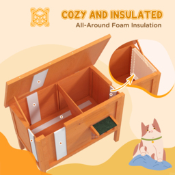 PawHut Feral Cat House, Wooden Insulated with Removable Floor, Water-Resistant Openable Roof - Orange - Aosom UK - thumbnail 4