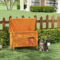 PawHut Feral Cat House, Wooden Insulated with Removable Floor, Water-Resistant Openable Roof - Orange - Aosom UK - thumbnail 2