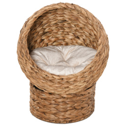 PawHut Cat Braided Banana Leaf House Enclosure, Designed for Indoors and Includes Super Soft Cotton Bed, 60cm, Beige - thumbnail 7