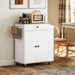 HOMCOM Rolling Kitchen Island with 3-Tier Spice Rack, Kitchen Storage Cart with Drawer and Towel Rack, White - thumbnail 8