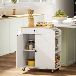 HOMCOM Rolling Kitchen Island with 3-Tier Spice Rack, Kitchen Storage Cart with Drawer and Towel Rack, White - thumbnail 2