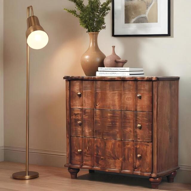 Solid Bedside Cabinet with 3 Drawers, Mango Wood Chest of Drawers with Turned Legs for Bedroom Display, Brown - Aosom UK - image 1