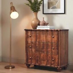 Solid Bedside Cabinet with 3 Drawers, Mango Wood Chest of Drawers with Turned Legs for Bedroom Display, Brown - Aosom UK - thumbnail 1