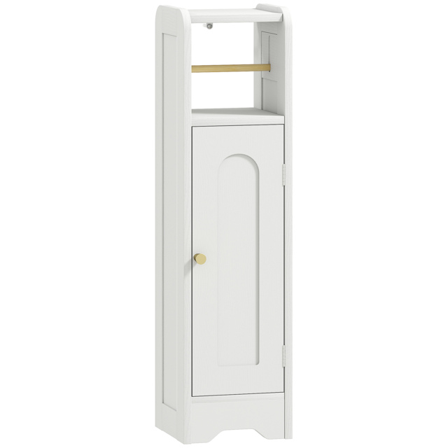 HOMCOM Small Bathroom Storage Cabinet with Toilet Roll Holder - White - image 1