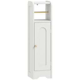 HOMCOM Small Bathroom Storage Cabinet with Toilet Roll Holder - White - thumbnail 1