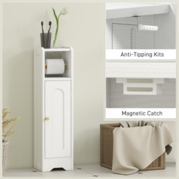 HOMCOM Small Bathroom Storage Cabinet with Toilet Roll Holder - White - thumbnail 8
