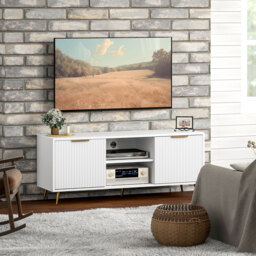 "HOMCOM Modern TV Stand Cabinet for TVs up to 55"", TV Unit with Shelves and Cabinets, Entertainment Centre for Living Room, White - Aosom UK" - thumbnail 7
