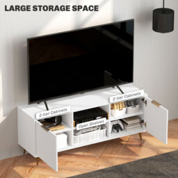 "HOMCOM Modern TV Stand Cabinet for TVs up to 55"", TV Unit with Shelves and Cabinets, Entertainment Centre for Living Room, White - Aosom UK" - thumbnail 5