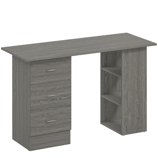HOMCOM Computer Desk, Writing Table, PC Workstation with 3 Storage Shelves and Drawers, Silver Handle, for Home Office, Grey - image 1