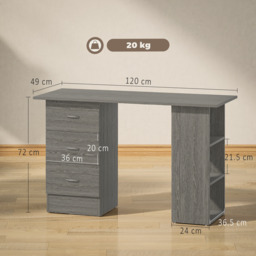 HOMCOM Computer Desk, Writing Table, PC Workstation with 3 Storage Shelves and Drawers, Silver Handle, for Home Office, Grey - thumbnail 3