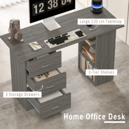 HOMCOM Computer Desk, Writing Table, PC Workstation with 3 Storage Shelves and Drawers, Silver Handle, for Home Office, Grey - thumbnail 4