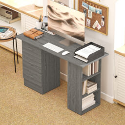 HOMCOM Computer Desk, Writing Table, PC Workstation with 3 Storage Shelves and Drawers, Silver Handle, for Home Office, Grey - thumbnail 7