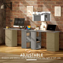 HOMCOM Computer Desk, Writing Table, PC Workstation with 3 Storage Shelves and Drawers, Silver Handle, for Home Office, Grey - thumbnail 6