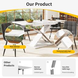 Extendable Dining Table with Locking Silent Metal Guide Rails, Space-Saving Table for 6 to 8 People, 118-157L x 75W x 76.5H cm, White - Aosom UK - thumbnail 4