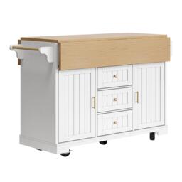 Extendable Kitchen Island with 3 Drawers, 2 Doors & Adjustable Shelves, Versatile Trolley for Dining, 120L x 40-80W x 95H cm, White - Aosom UK - thumbnail 9