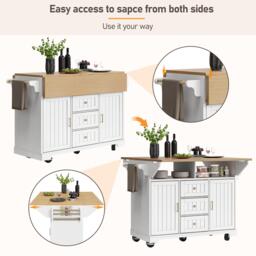 Extendable Kitchen Island with 3 Drawers, 2 Doors & Adjustable Shelves, Versatile Trolley for Dining, 120L x 40-80W x 95H cm, White - Aosom UK - thumbnail 5