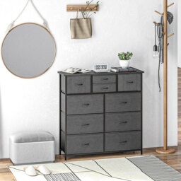 HOMCOM Bedroom Dresser: 10 Fabric Drawers, Steel Frame, Spacious Storage Solution, Ebony Shade - thumbnail 2