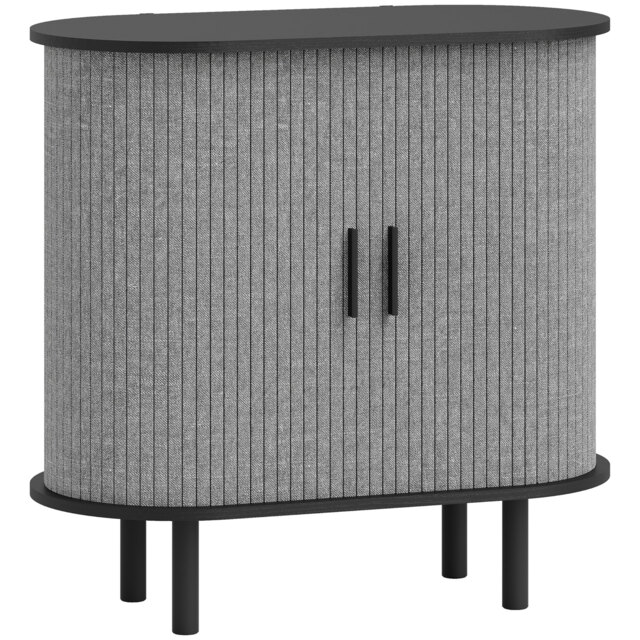 HOMCOM Tambour Sideboard with Fluted Sliding Doors, Modern Kitchen Cupboard with Storage Shelves and Wooden Legs, Grey - image 1